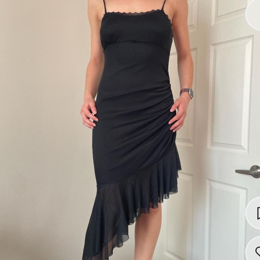 black lacy asymmetrical bodycon dress sold